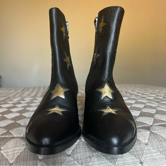 MODERN VICE Golden Bolt Black & Metallic Gold Leather Ankle Boots Size EU 35/US5 - Picture 10 of 16